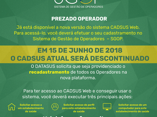 Atenção! Prazo final implementação do Sistema de Gerenciamento de Operadores – SGOP