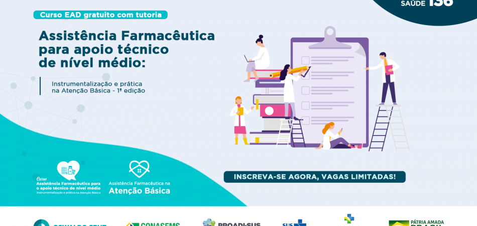 Inscrições abertas: cursos sobre assistência farmacêutica na AB para profissionais de nível superior, técnico e médio